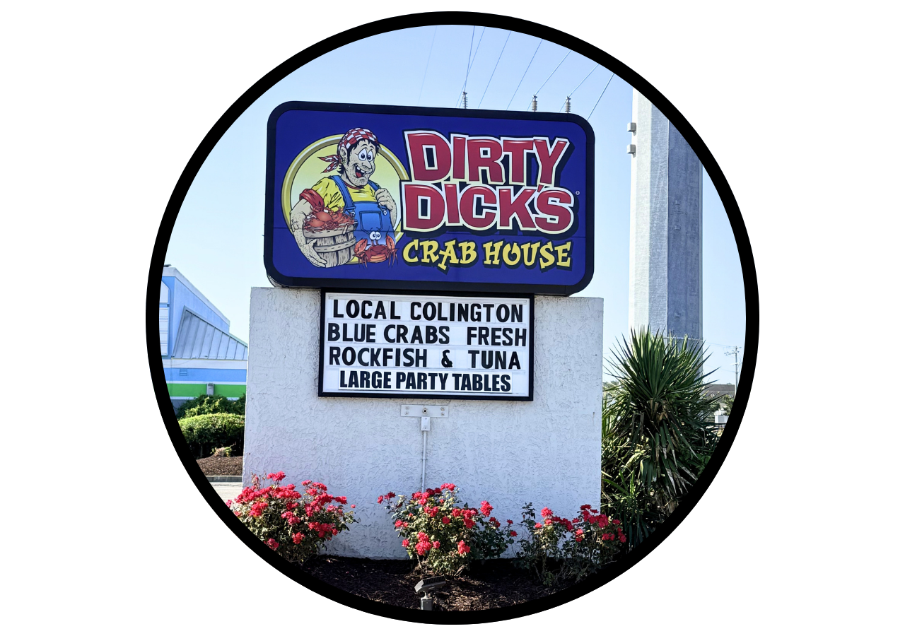 Dirty Dick’s Crab House sign in Nags Head on the Outer Banks